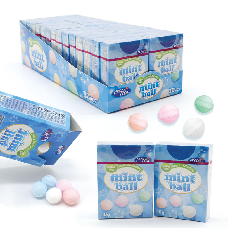 Dražejas ar saldinātājiem "Mint Ball"  30 x 10 gr.