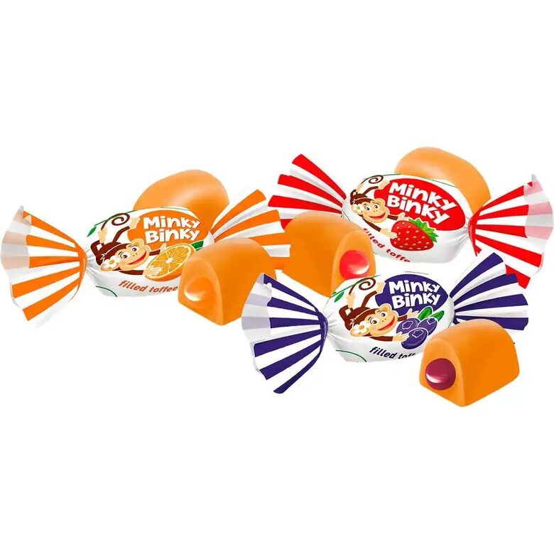 Īrisa konfektes "Minky Binky" ar želejas pildījumu 30% 1 kg.
