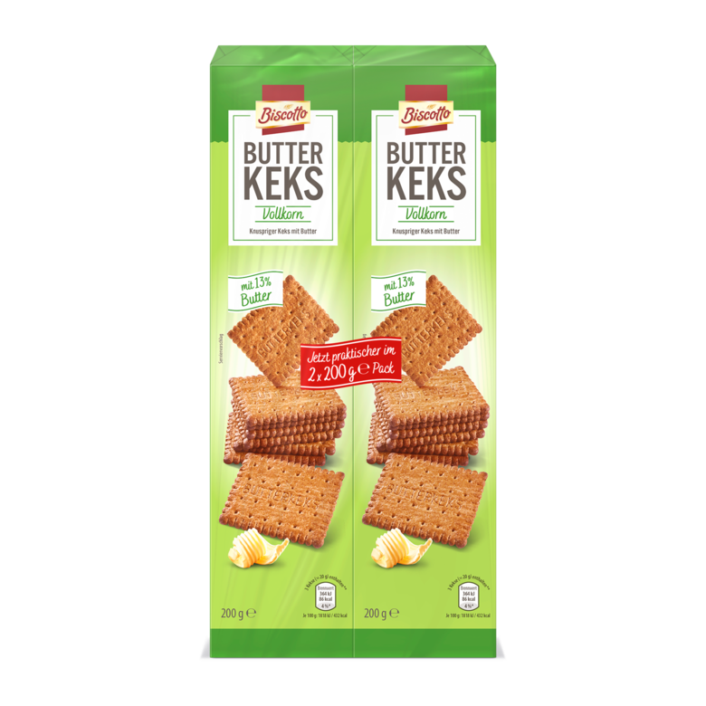 Biscuits "Biscotto Butterkeks Vollkorn" 2 x 200g.
