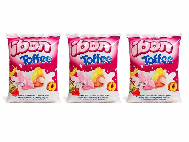 Mīkstais īriss ar augļu sīrupa pildījumu Ibon Toffee, 1 kg x 3 gab.