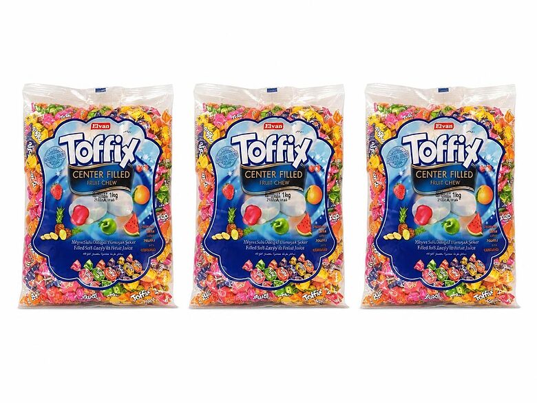 Mīkstā karamele ar augļu sīrupa pildījumu Toffix, 1 kg x 3 gab.