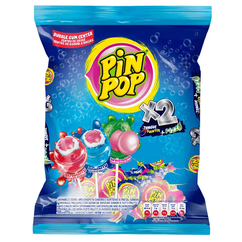 Karamele ar košļājamo gumiju PIN POP "X2 Tongue Painter + Fizzy" 48 gab x 17 g.