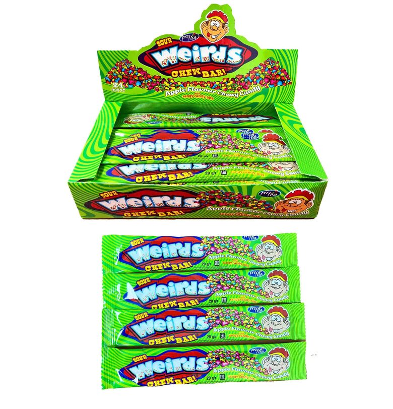 Košļājamās konfektes "Weirds Sour Chew Bar" ābolu (24 gab. x 20 gr.)
