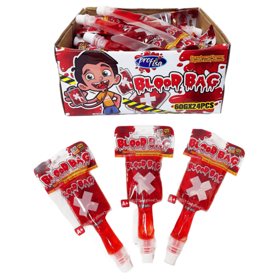Šķidrās konfektes "Asinsmaiss" zemeņu 24 x 60 gr.