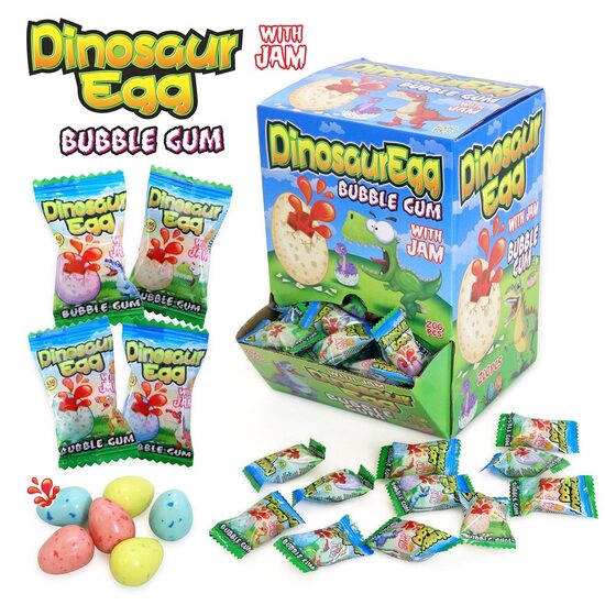 Košļājamā gumija "Dinozaura ola" ar ievārījumu 200 gab. x 4,5 gr.