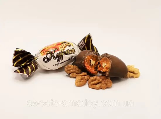 Glazētas konfektes "Žāvētas aprikozes ar valriekstiem", 1 kg