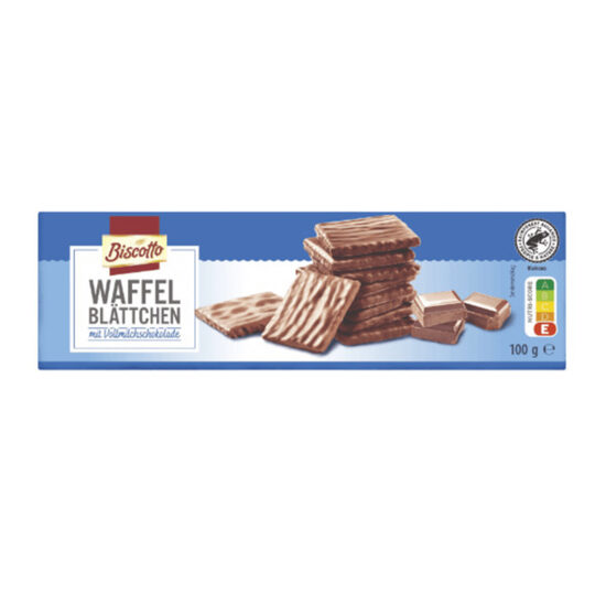 Vafeles "Biscotto" ar piena šokolādi 100 g. 