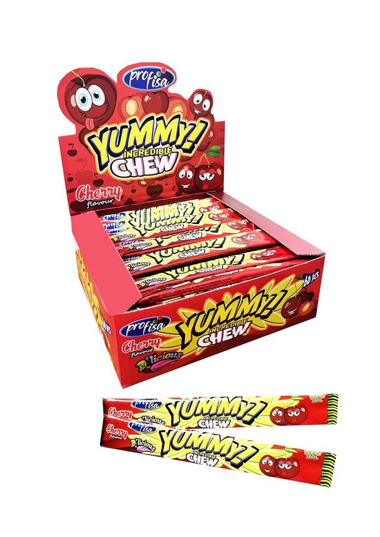 Košļājamās konfektes "Yummi incredible Chew" ķiršu 60 gab. x 20 gr.