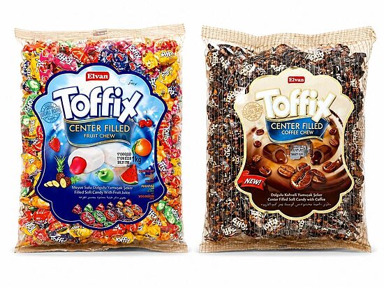 Konfekšu komplekts "Toffix" Mīkstas konfektes (ar kafijas pildījumu + ar augļu sīrupa pildījumu) 2 x 1 kg