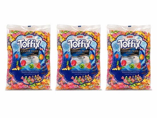 Mīkstā karamele ar augļu sīrupa pildījumu Toffix, 1 kg x 3 gab.