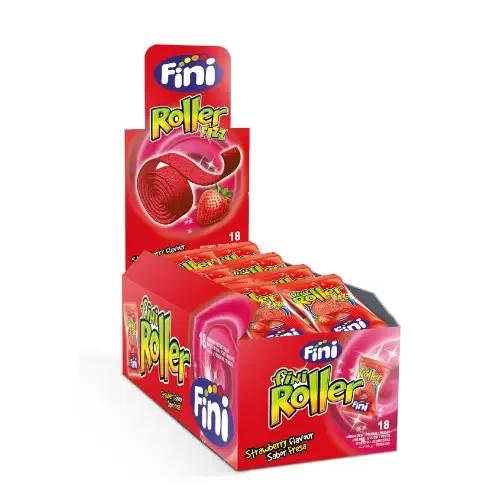 Skābās želejkonfektes "Fini Roller Strawberry" 20 g x 18 gab.