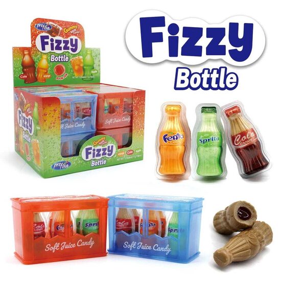 Košļājamās mīkstās konfektes "Fizzy Bottle", 12 kastītes (6 gab. x 11 g)