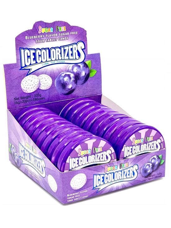 Dražejas ar saldinātājiem "Ice Colorizers" mellene 20 x 16 gr.
