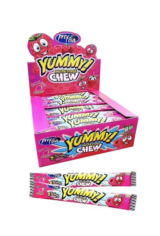 Košļājamās konfektes "Yummi incredible Chew" aveņu 60 gab. x 20 gr.
