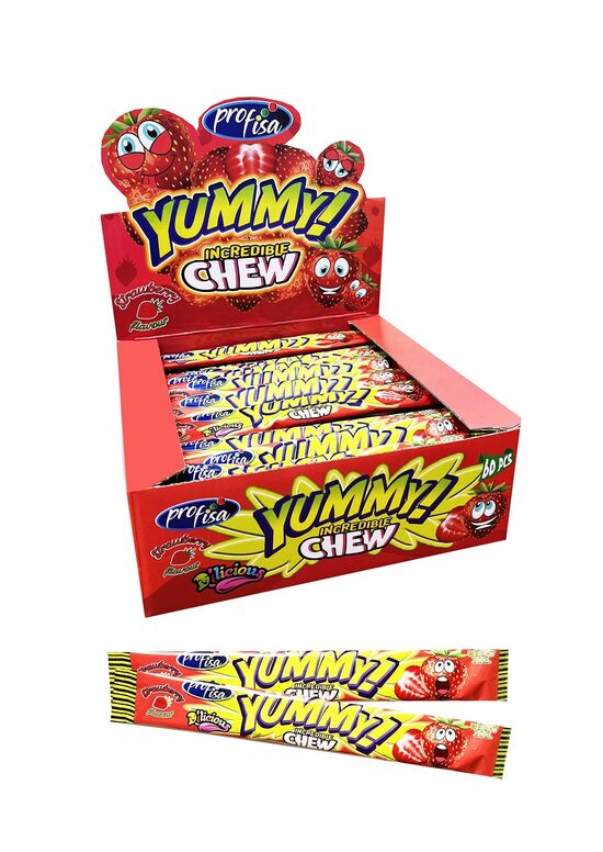 Košļājamās konfektes "Yummi incredible Chew" zemeņu 60 gab. x 20 gr.