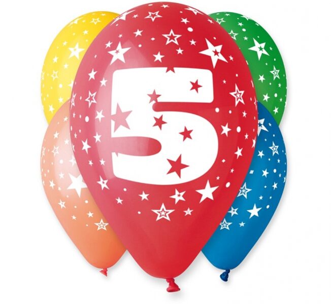 Balloons with inscription "5" 5 pcs.