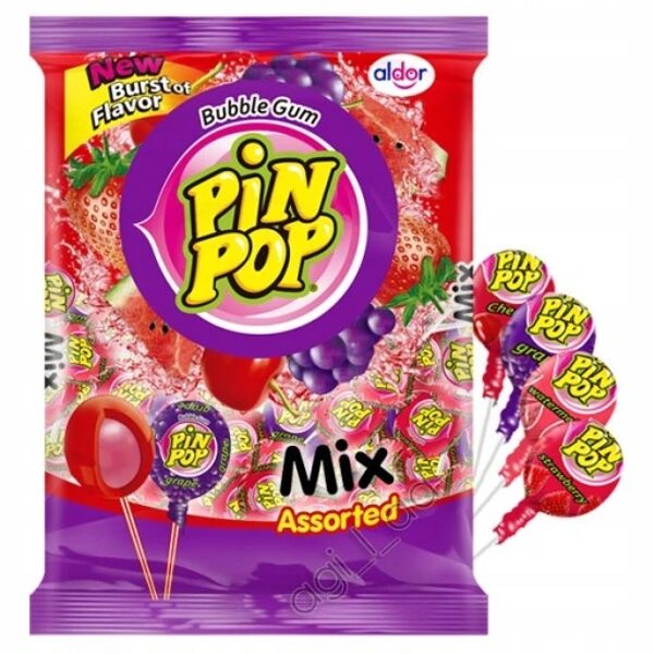 Karamele ar košļājamo gumiju PIN POP MIX 48 gab x 18 g.