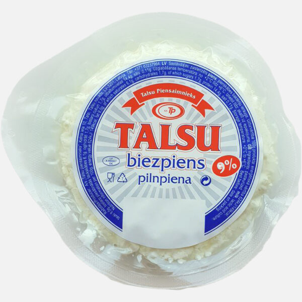 Talsi cottage cheese – Whole milk in a vacuum 9% ~ 400 g.