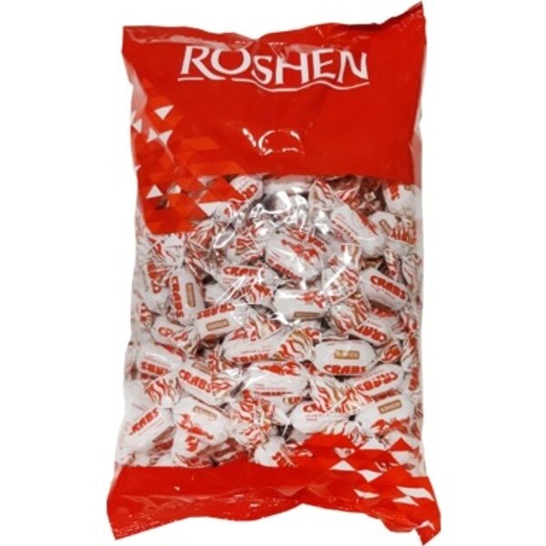 Roshen karamele ar kakao un zemesriekstu pildījumu Crabs 1 kg.