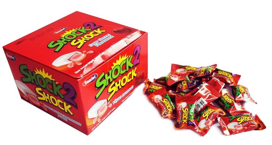 Košļājamās gumijas "Shock 2 Shock" cherry flavoured 100 gab x 4 g