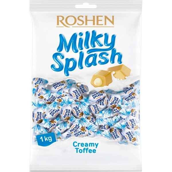 Roshen unglazed toffee-like sweets Milky splash with milk filling 25%